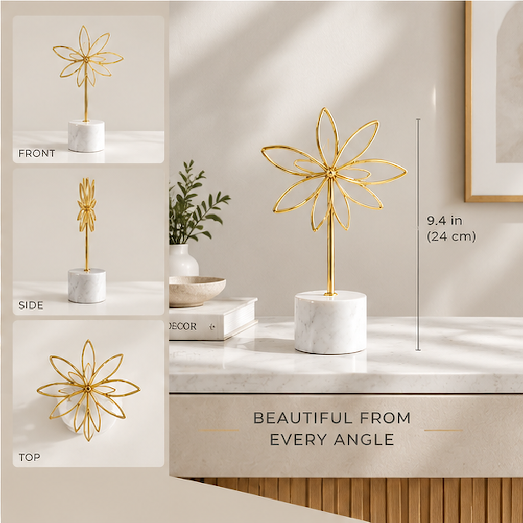 STORVIOBEE® Gold Wire Flower Sculpture – Botanical Wire Art Marble Decor