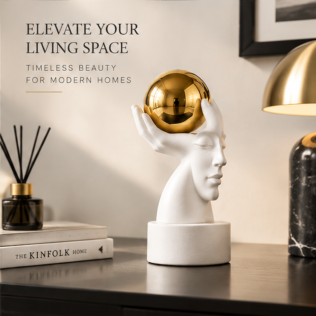 STORVIOBEE® Gold Sphere Face Sculpture – Modern Art Home Decor