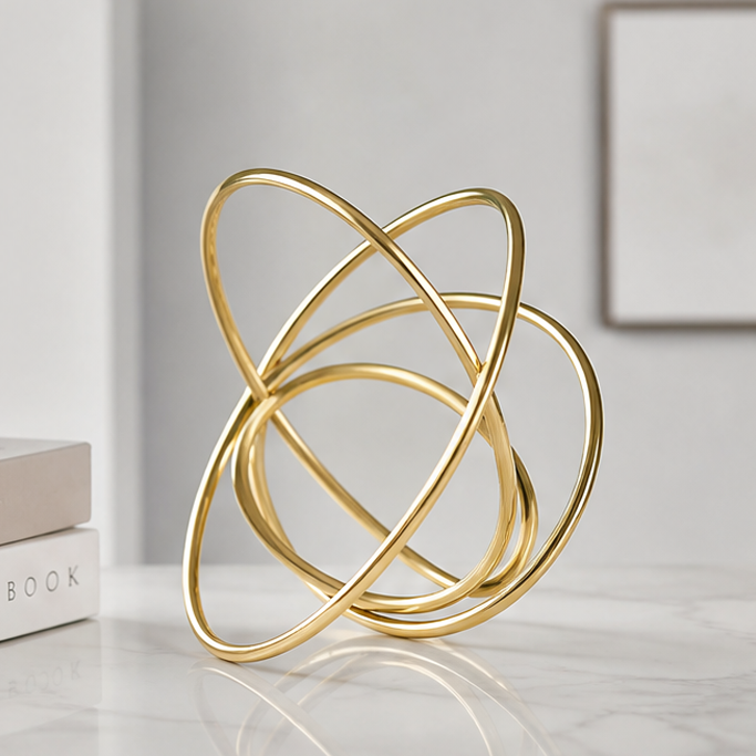 STORVIOBEE® Gold Triple Ring Sculpture – Interlocking Orbit Desktop Art