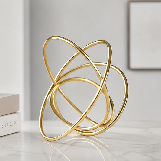 STORVIOBEE® Gold Triple Ring Sculpture – Interlocking Orbit Desktop Art