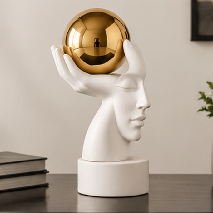 STORVIOBEE® Gold Sphere Face Sculpture – Modern Art Home Decor