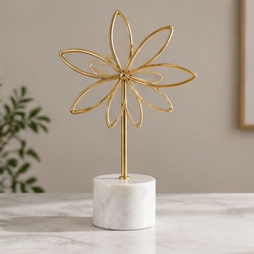 STORVIOBEE® Gold Wire Flower Sculpture – Botanical Wire Art Marble Decor