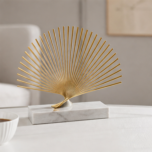 STORVIOBEE® Gold Fan Ray Sculpture – Sunburst Marble Base Decor