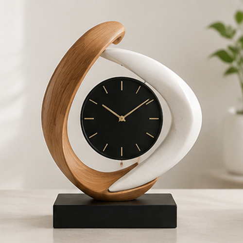 STORVIOBEE® Spiral Desk Clock – Sculptural Wood & White Table Clock