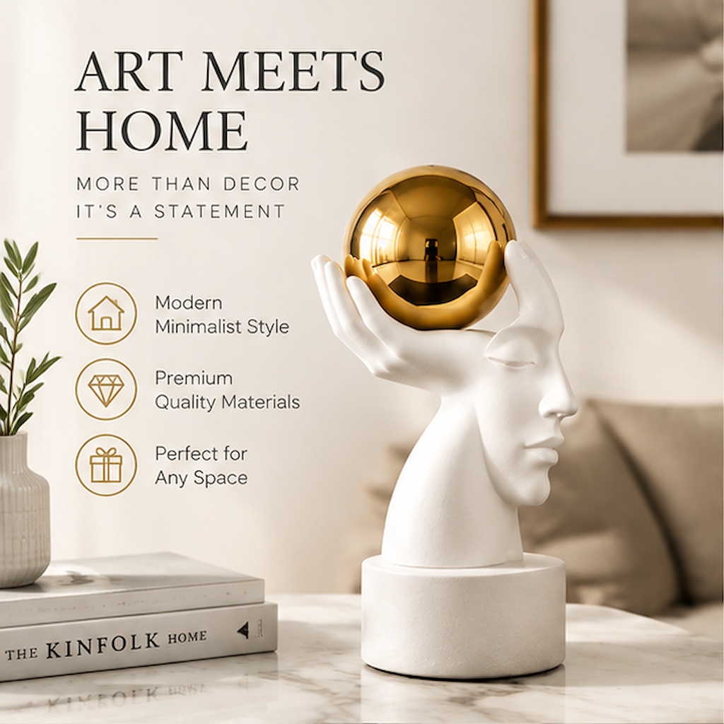 STORVIOBEE® Gold Sphere Face Sculpture – Modern Art Home Decor