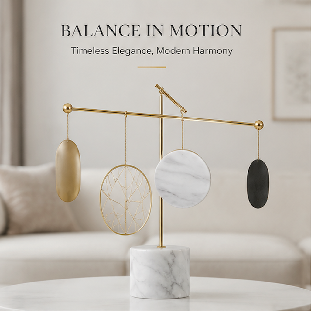 STORVIOBEE® Gold Mobile Balance Sculpture – Kinetic Marble Desk Art