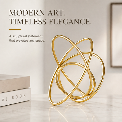STORVIOBEE® Gold Triple Ring Sculpture – Interlocking Orbit Desktop Art