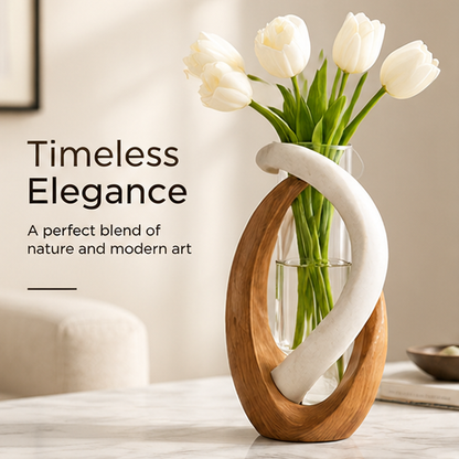 STORVIOBEE® Spiral Frame Flower Vase – Sculptural Wood & Glass Bud Vase