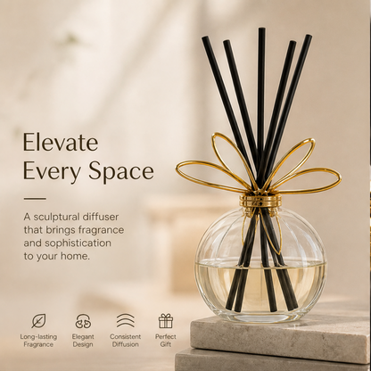STORVIOBEE® Gold Petal Reed Diffuser – Luxury Glass Aroma Diffuser
