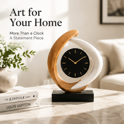 STORVIOBEE® Spiral Desk Clock – Sculptural Wood & White Table Clock