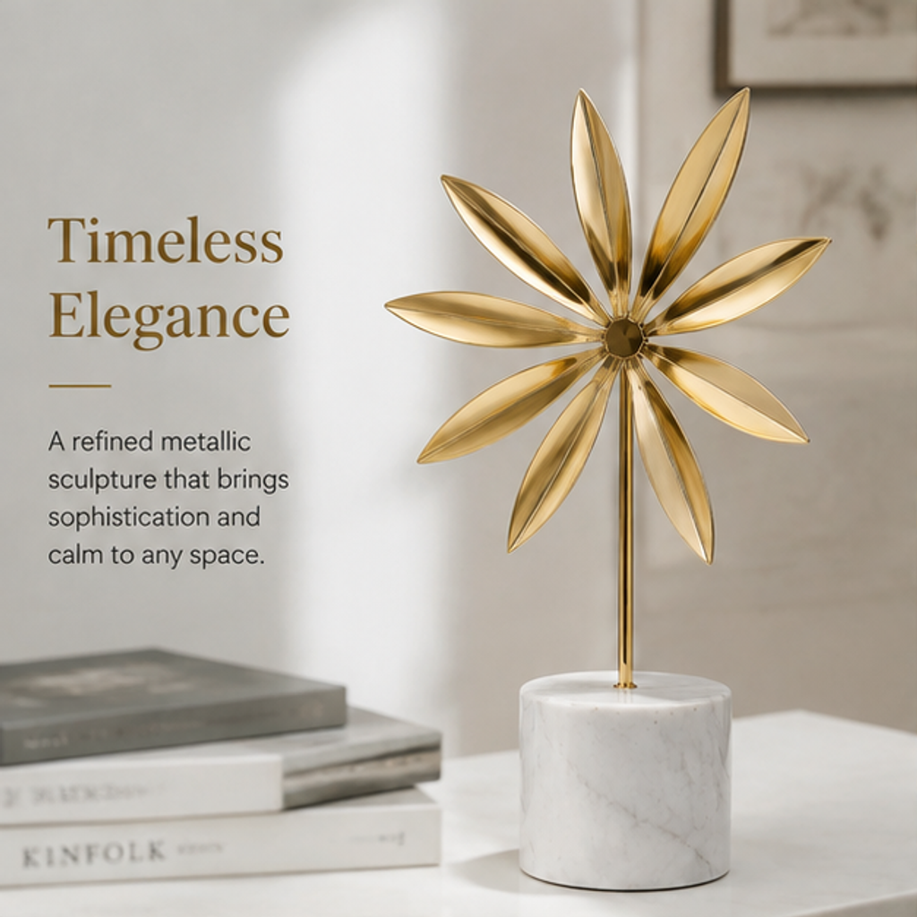 STORVIOBEE® Gold Petal Stand Sculpture – Luxury Marble Base Decor