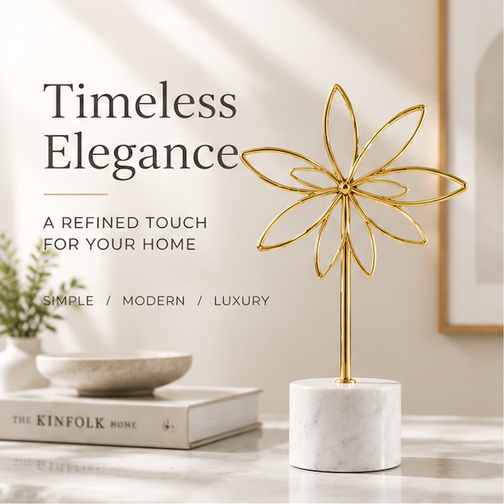 STORVIOBEE® Gold Wire Flower Sculpture – Botanical Wire Art Marble Decor