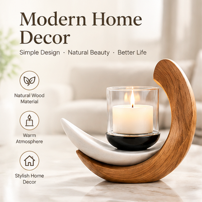 STORVIOBEE® Crescent Candle Holder – Wood & White Sculptural Candleholder