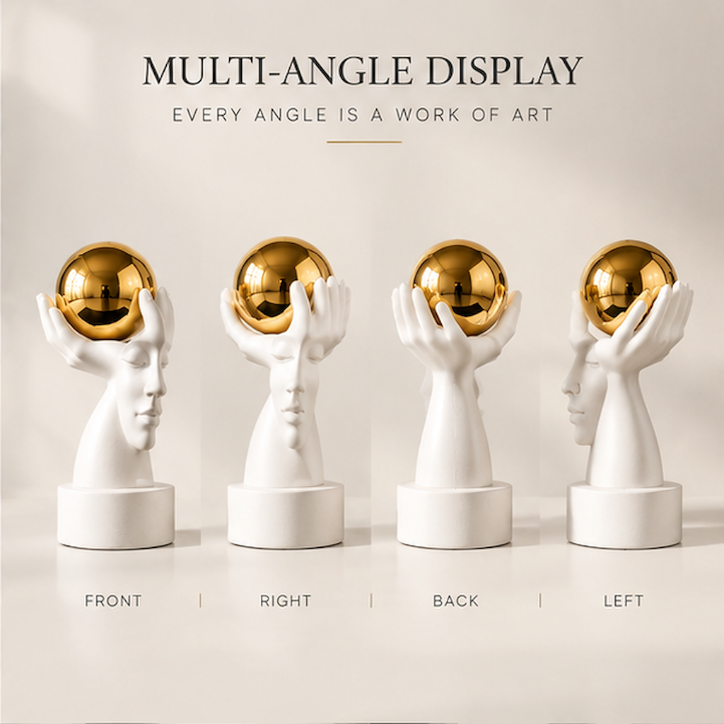 STORVIOBEE® Gold Sphere Face Sculpture – Modern Art Home Decor