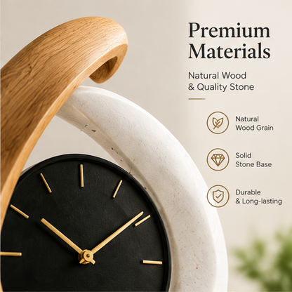 STORVIOBEE® Spiral Desk Clock – Sculptural Wood & White Table Clock