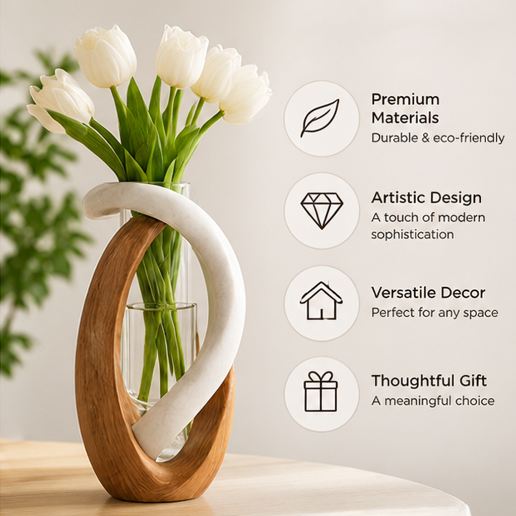 STORVIOBEE® Spiral Frame Flower Vase – Sculptural Wood & Glass Bud Vase
