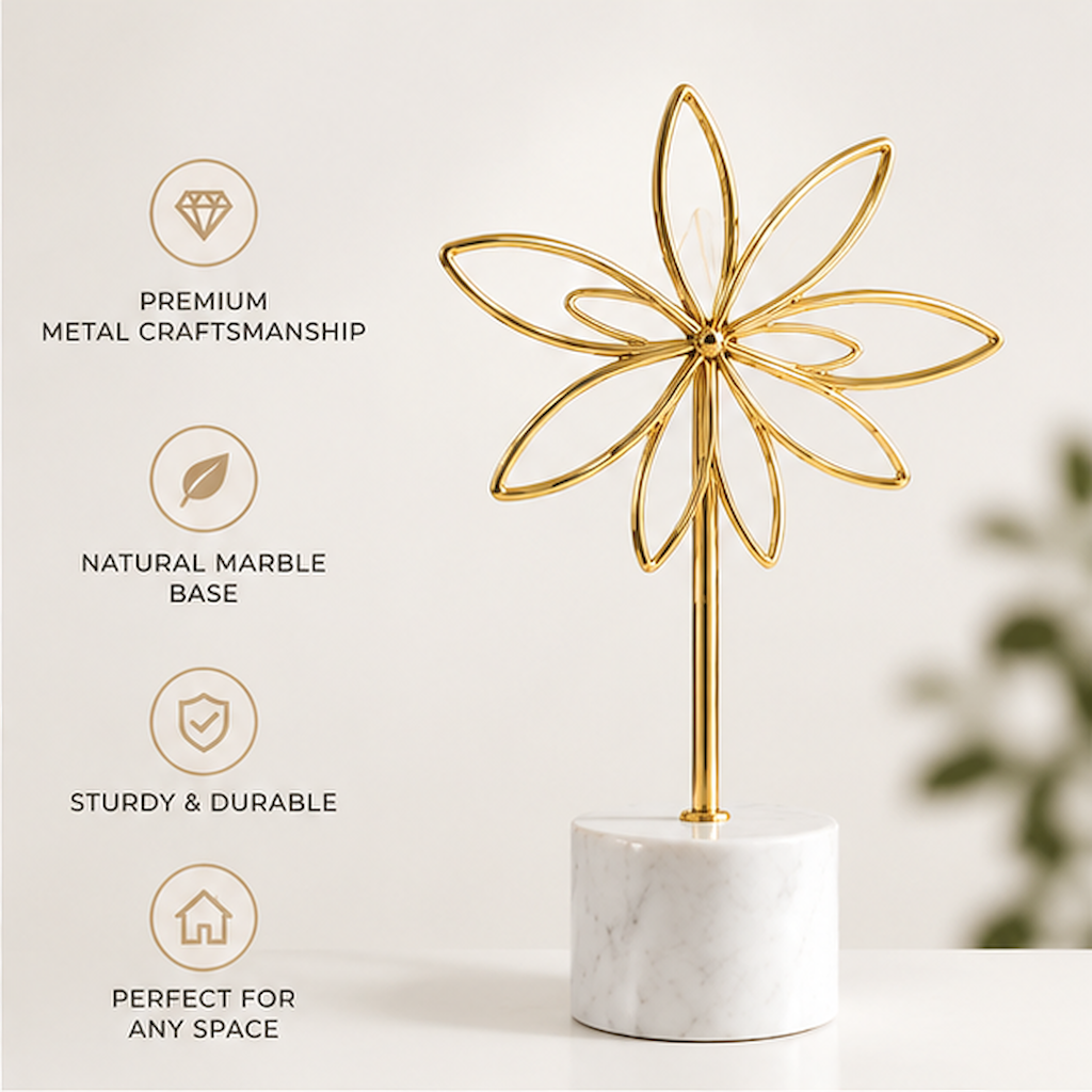 STORVIOBEE® Gold Wire Flower Sculpture – Botanical Wire Art Marble Decor