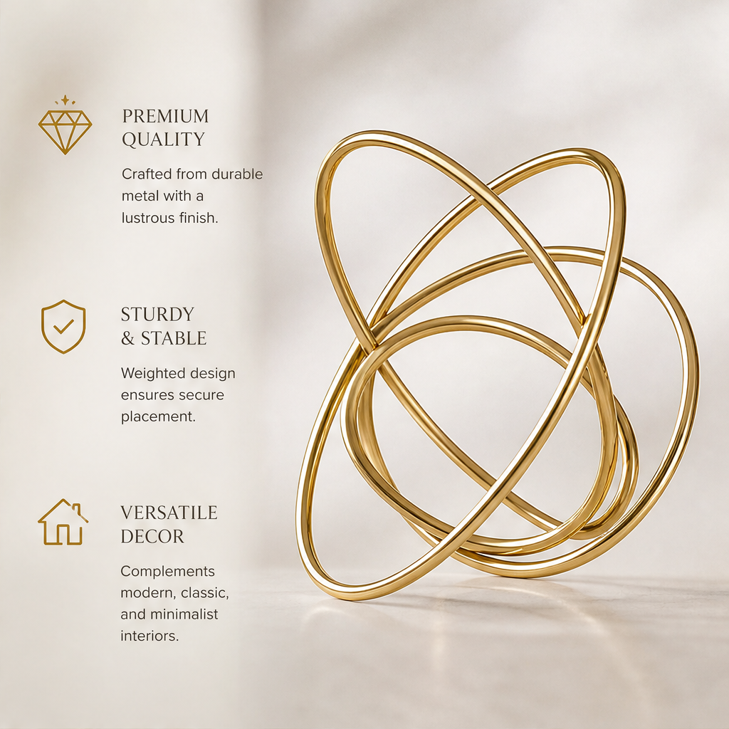 STORVIOBEE® Gold Triple Ring Sculpture – Interlocking Orbit Desktop Art