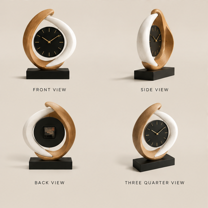 STORVIOBEE® Spiral Desk Clock – Sculptural Wood & White Table Clock