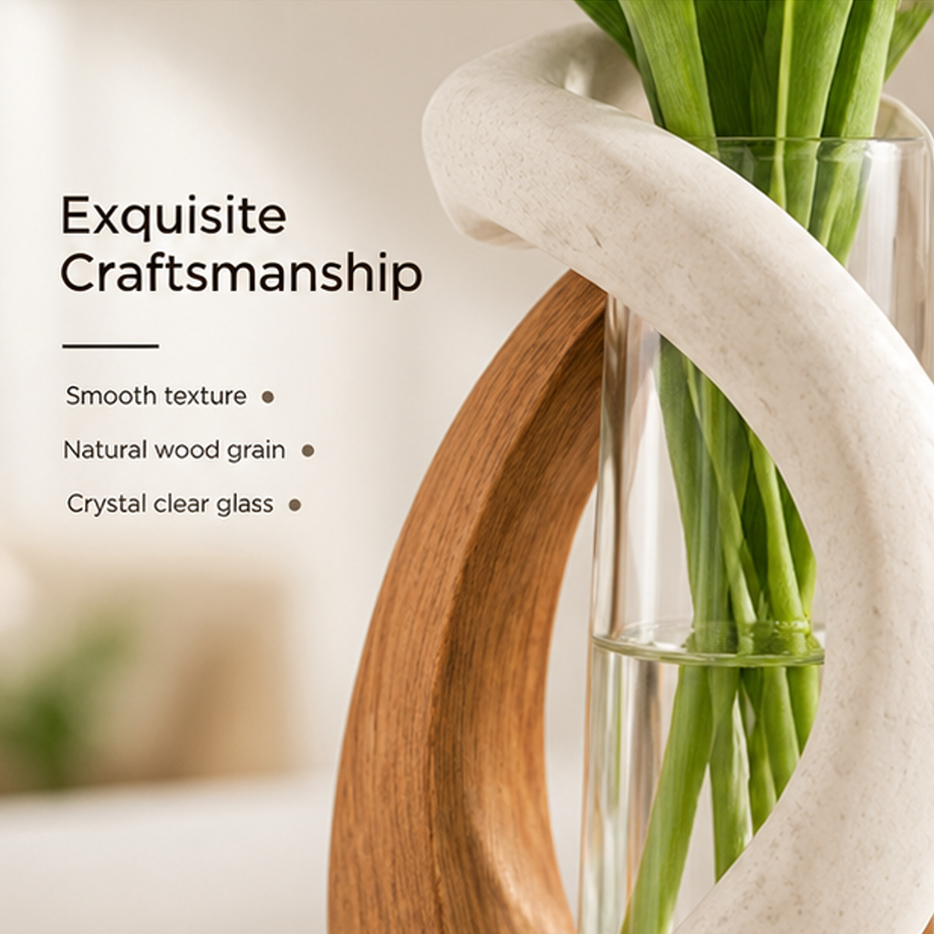 STORVIOBEE® Spiral Frame Flower Vase – Sculptural Wood & Glass Bud Vase