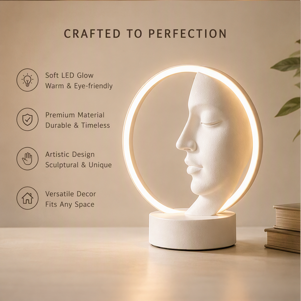 STORVIOBEE® Face Halo LED Table Lamp – Sculptural Ambient Light