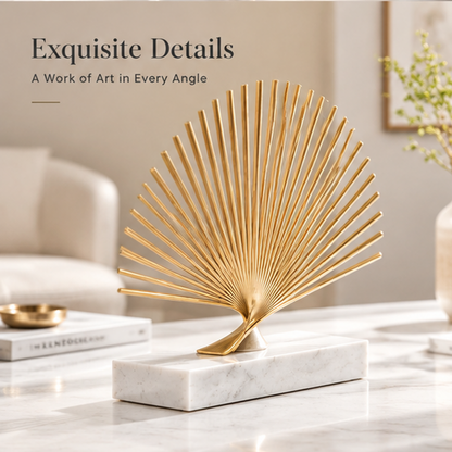 STORVIOBEE® Gold Fan Ray Sculpture – Sunburst Marble Base Decor