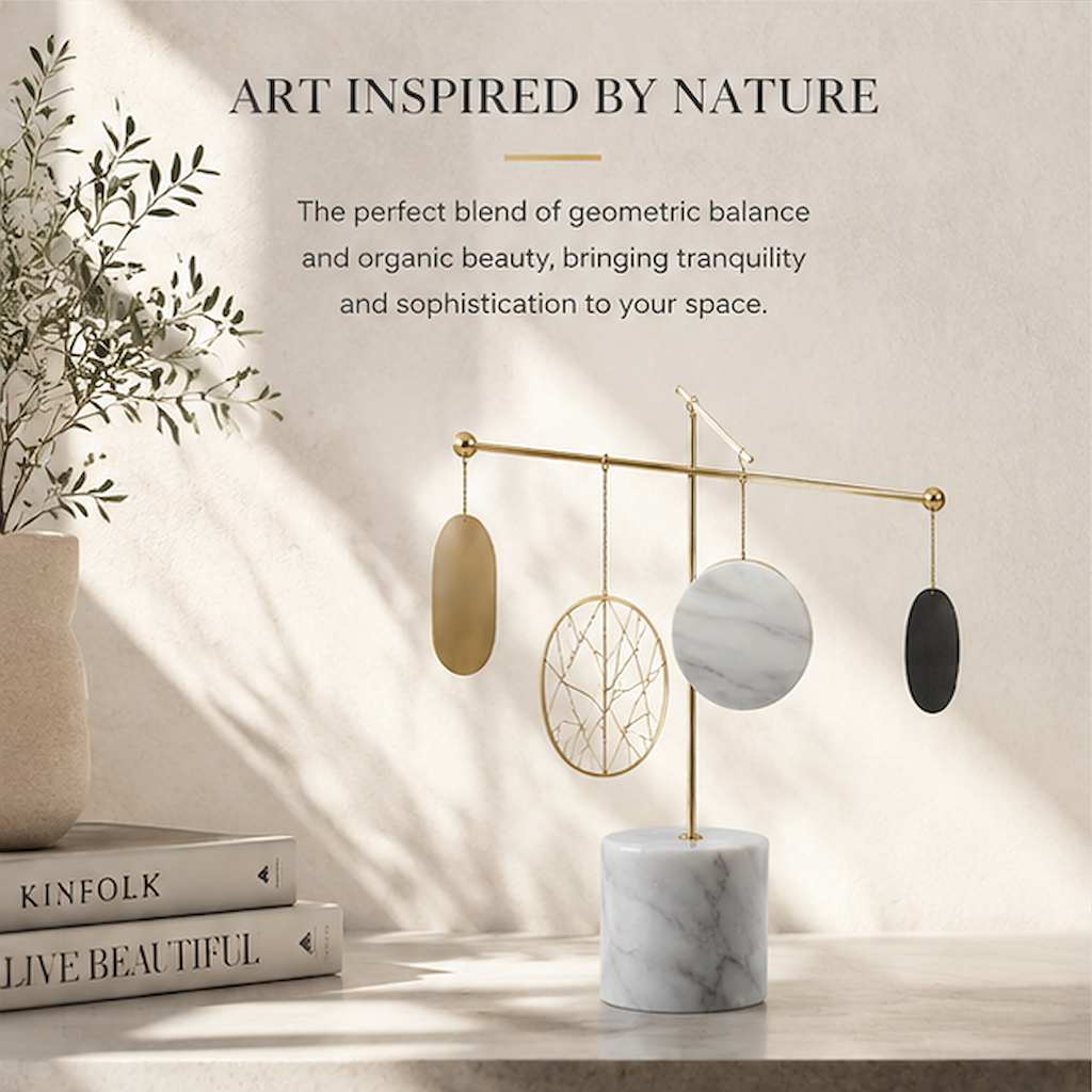STORVIOBEE® Gold Mobile Balance Sculpture – Kinetic Marble Desk Art