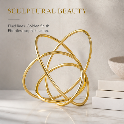 STORVIOBEE® Gold Triple Ring Sculpture – Interlocking Orbit Desktop Art