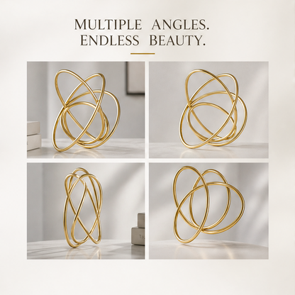 STORVIOBEE® Gold Triple Ring Sculpture – Interlocking Orbit Desktop Art