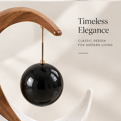 STORVIOBEE® Crescent Orbit Sculpture – Wood & White Kinetic Balance Decor