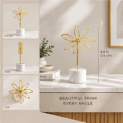 STORVIOBEE® Gold Wire Flower Sculpture – Botanical Wire Art Marble Decor